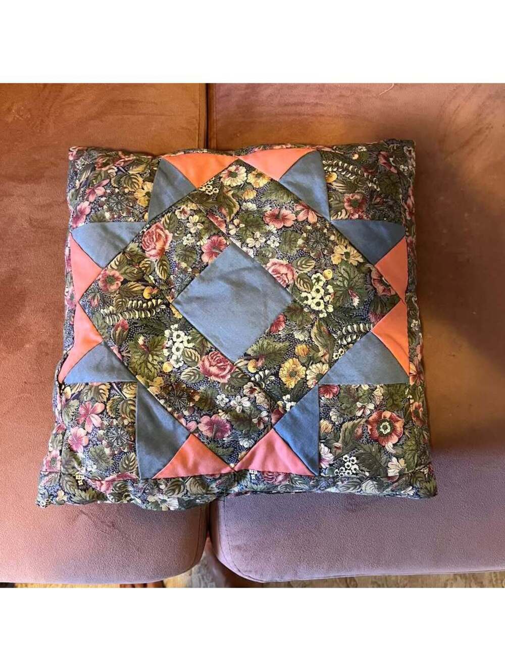 Floral Patchwork Quilted Throw Pillow Cottagecore Grandmillennial Decor
